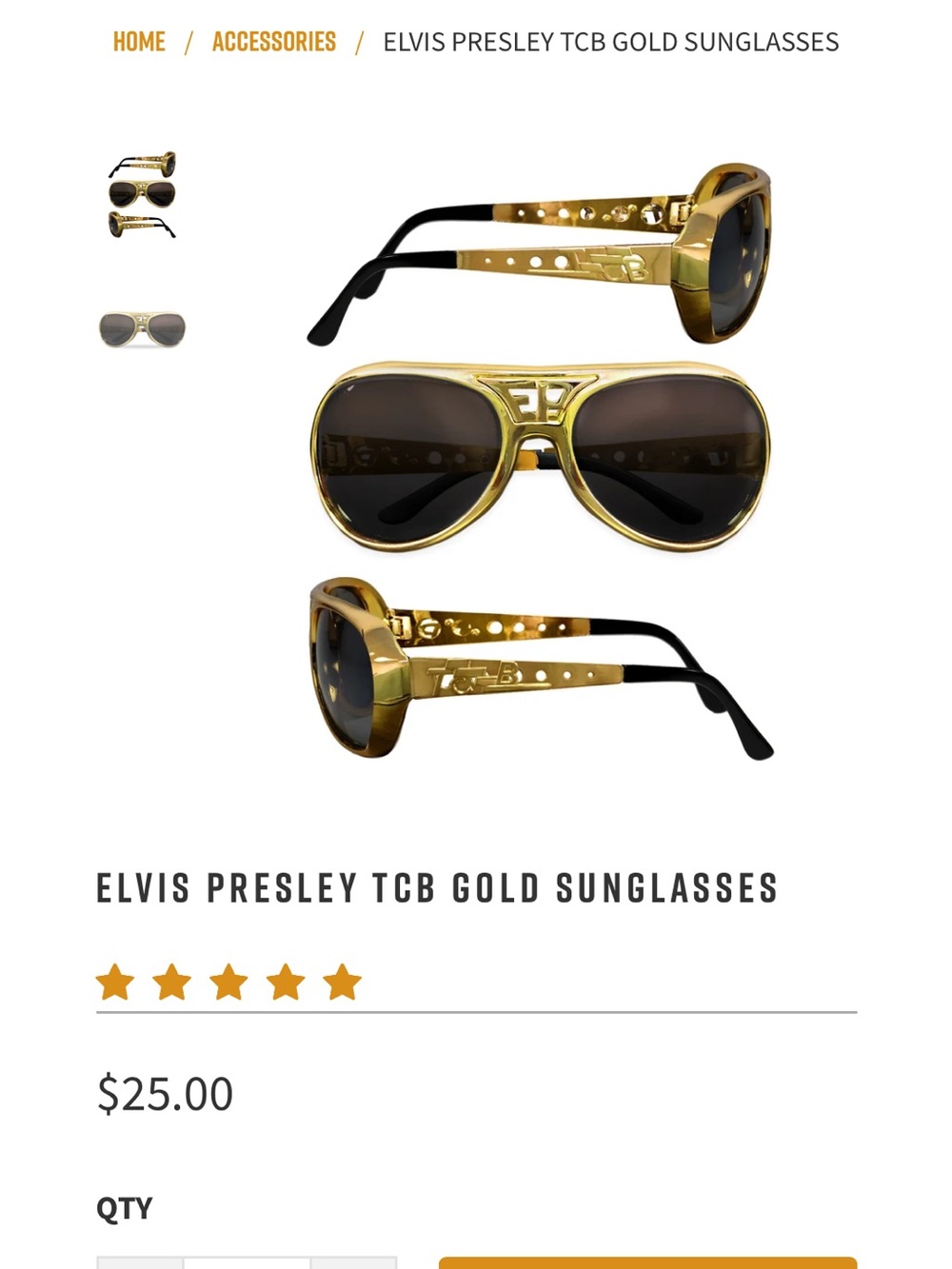 Elvis Presley TCB Gold Sunglasses - Gold/Black